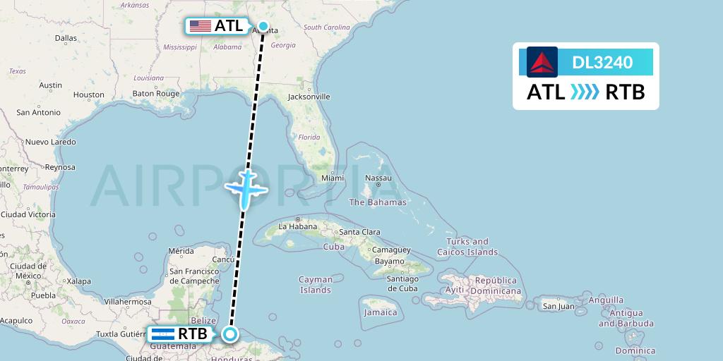 DL3240 Delta Air Lines Flight Map: Atlanta to Roatan