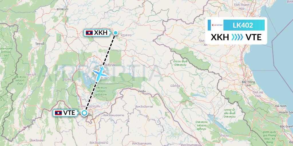 LK402 Lao Skyway Flight Map: Xieng Khouang to Vientiane