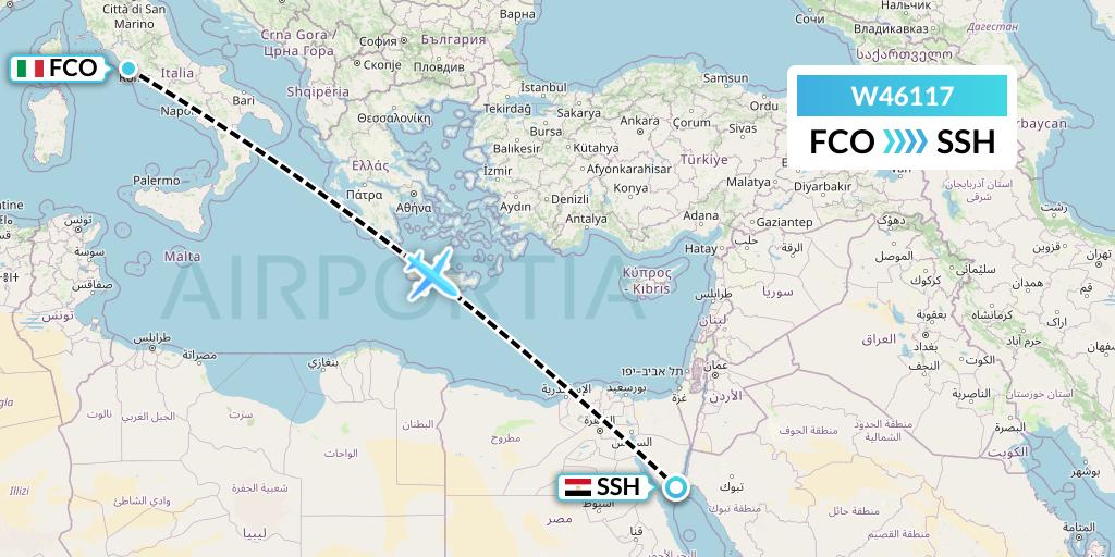 W46117 Wizz Air Malta Flight Map: Rome to Sharm el-Sheikh