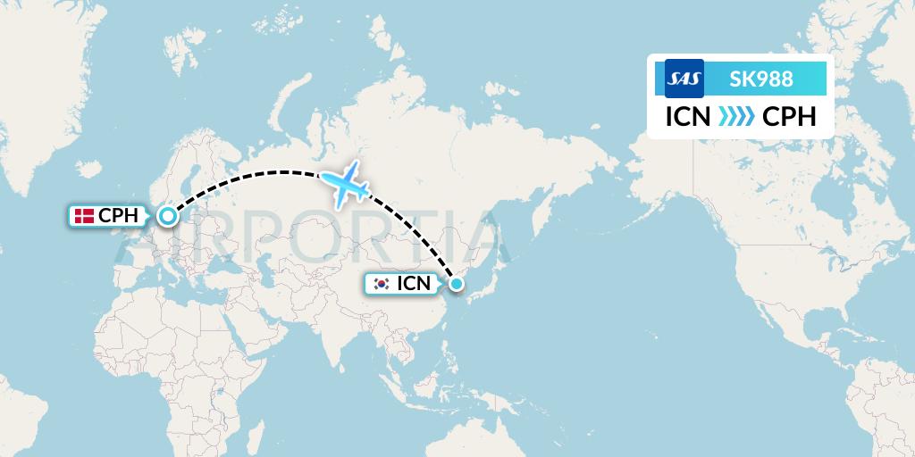 SK988 SAS Flight Map: Seoul to Copenhagen