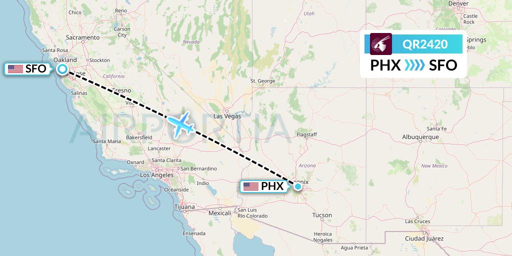 QR2420 Qatar Airways Flight Map: Phoenix to San Francisco
