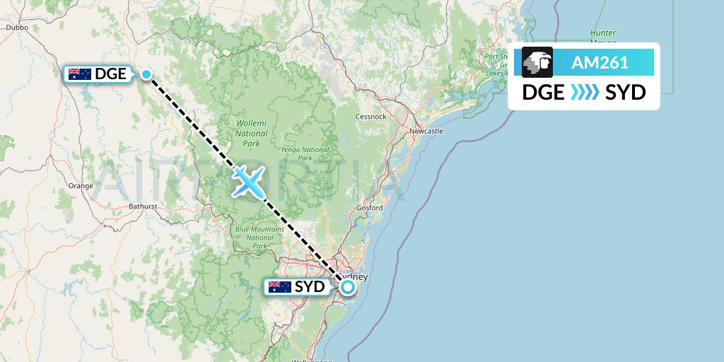 AM261 Aeromexico Flight Map: Mudgee to Sydney