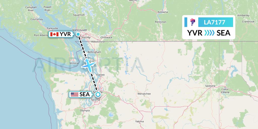 LA7177 LAN Airlines Flight Map: Vancouver to Seattle