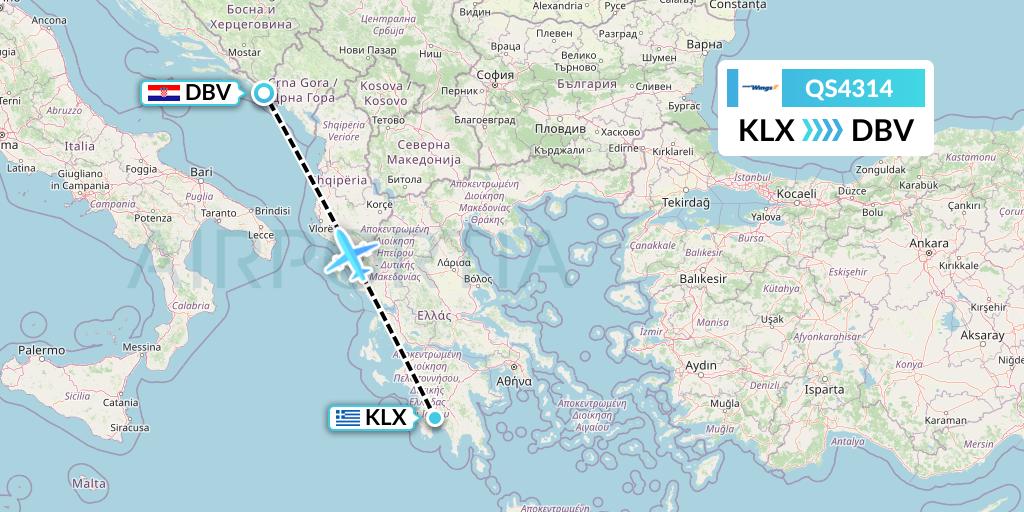 QS4314 Smartwings Flight Map: Kalamata to Dubrovnik