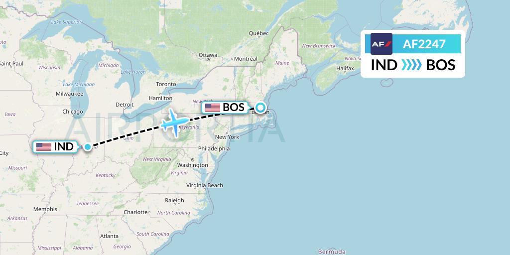 AF2247 Air France Flight Map: Indianapolis to Boston