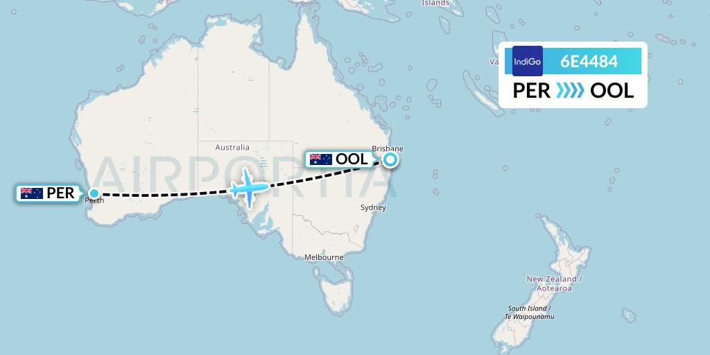 6E4484 IndiGo Airlines Flight Map: Perth to Gold Coast