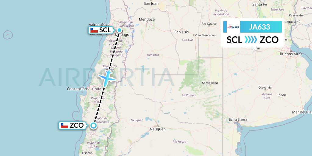 JA633 JetSMART Flight Map: Santiago to Temuco