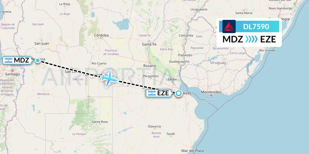 DL7590 Delta Air Lines Flight Map: Mendoza to Buenos Aires