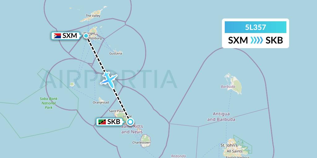 5L357 Fly Salone Airlines Limited Flight Map: Sint Maarten to Basseterre