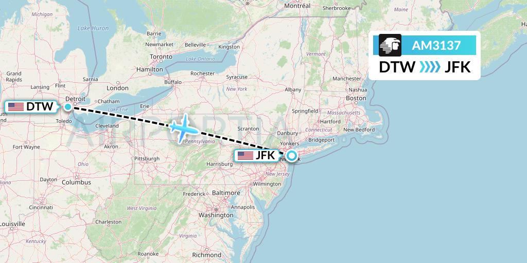 AM3137 Aeromexico Flight Map: Detroit to New York