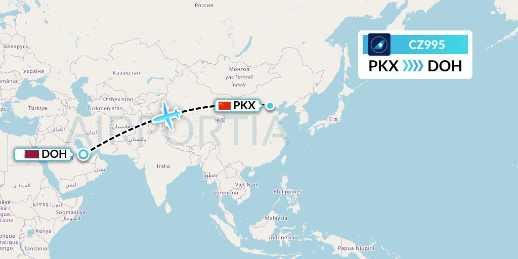 CZ995 China Southern Airlines Flight Map: Beijing to Doha