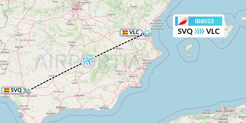 IB8033 Iberia Flight Map: Seville to Valencia