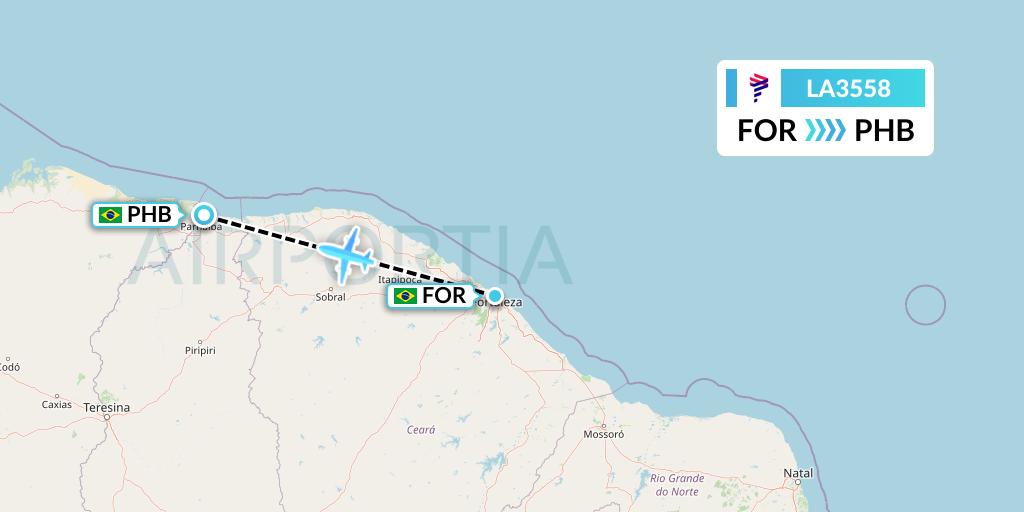 LA3558 LAN Airlines Flight Map: Fortaleza to Parnaiba
