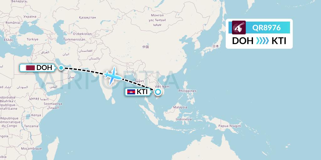 QR8976 Qatar Airways Flight Map: Doha to Kratie
