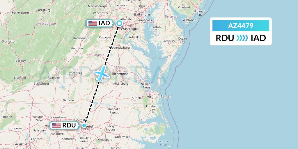 AZ4479 ITA Airways Flight Map: Raleigh-Durham to Washington