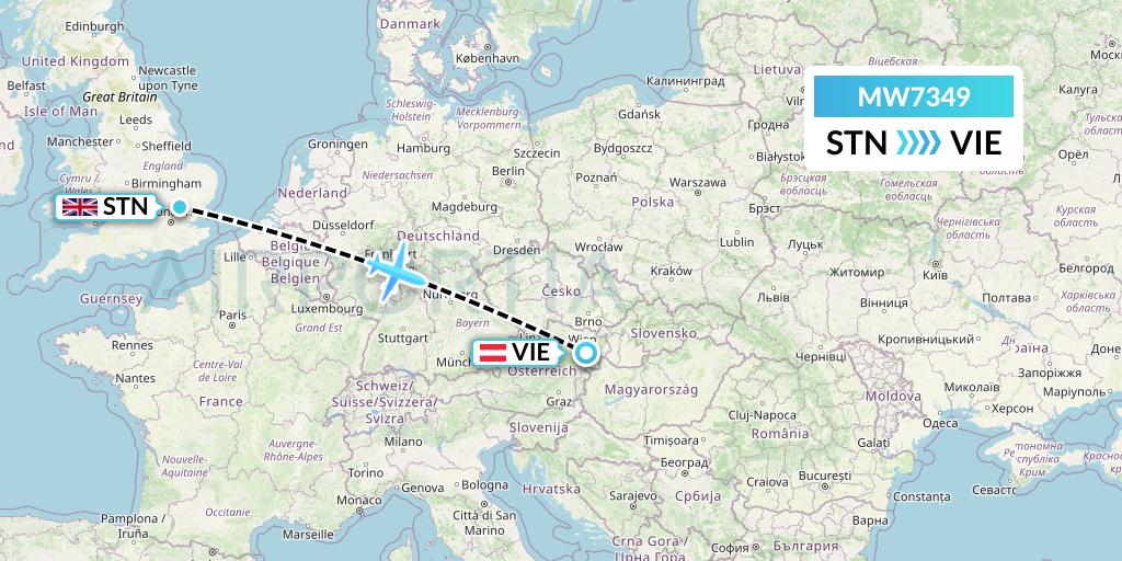 MW7349 Mokulele Flight Service Flight Map: London to Vienna