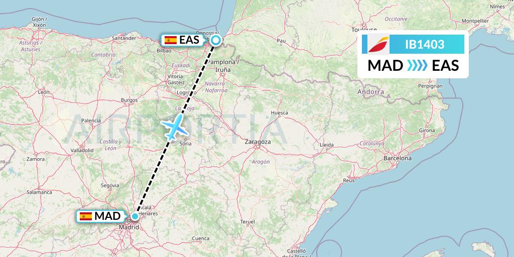IB1403 Iberia Flight Map: Madrid to San Sebastian