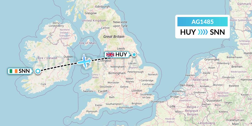 AG1485 Aruba Airlines Flight Map: Humberside to Shannon
