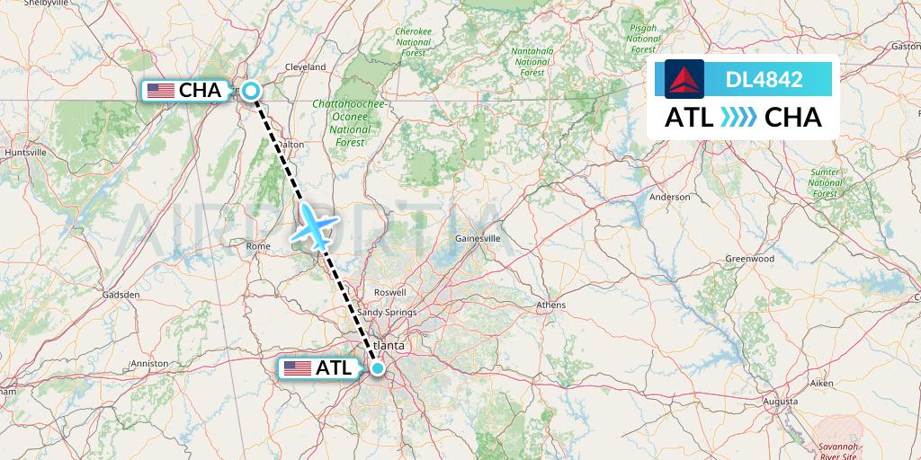 DL4842 Delta Air Lines Flight Map: Atlanta to Chattanooga