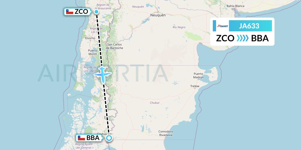 JA633 JetSMART Flight Map: Temuco to Balmaceda