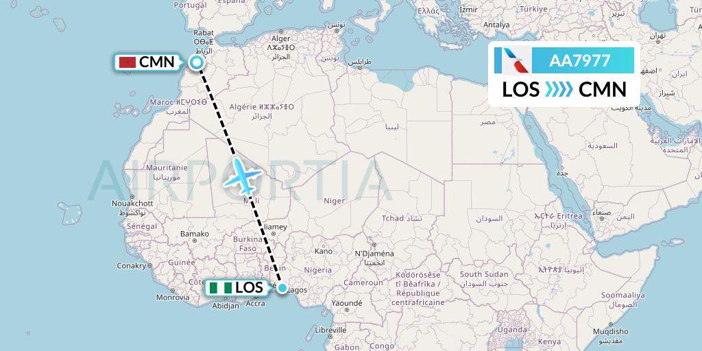 AA7977 American Airlines Flight Map: Lagos to Casablanca