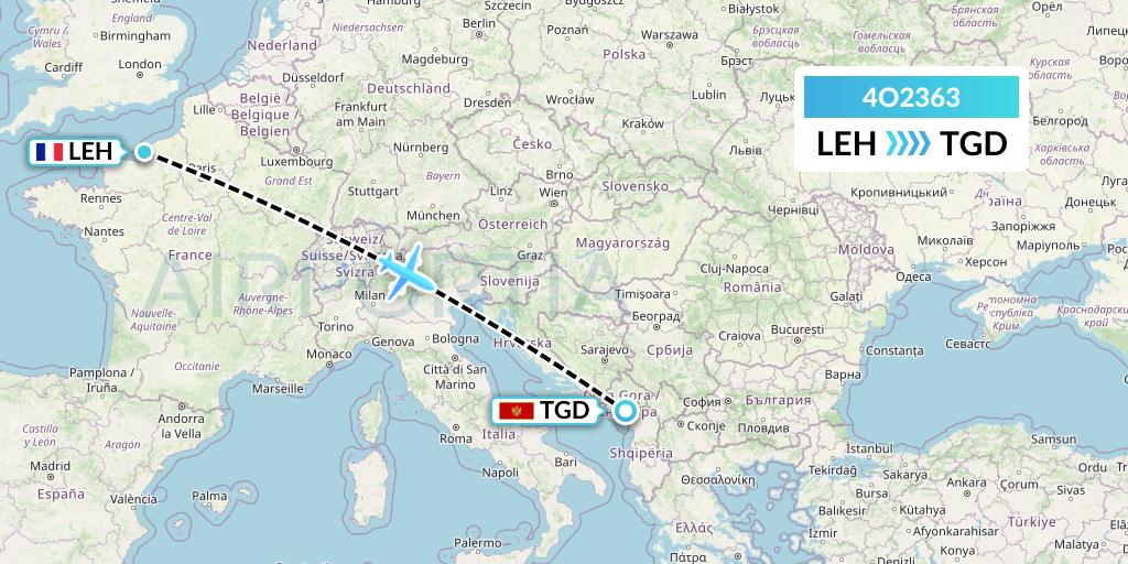 4O2363 Air Montenegro Flight Map: Le Havre to Podgorica