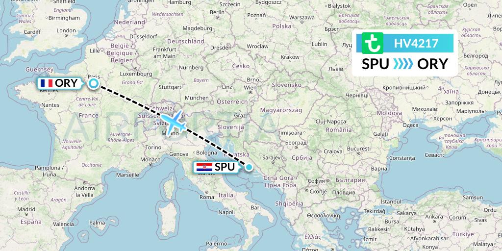 HV4217 Transavia Flight Map: Split to Paris