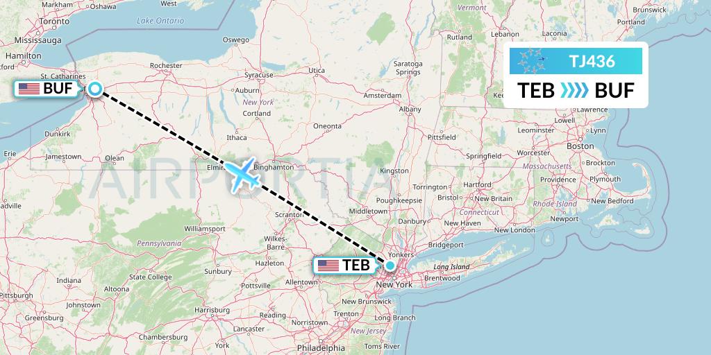 TJ436 Tradewind Aviation Flight Map: Teterboro to Buffalo