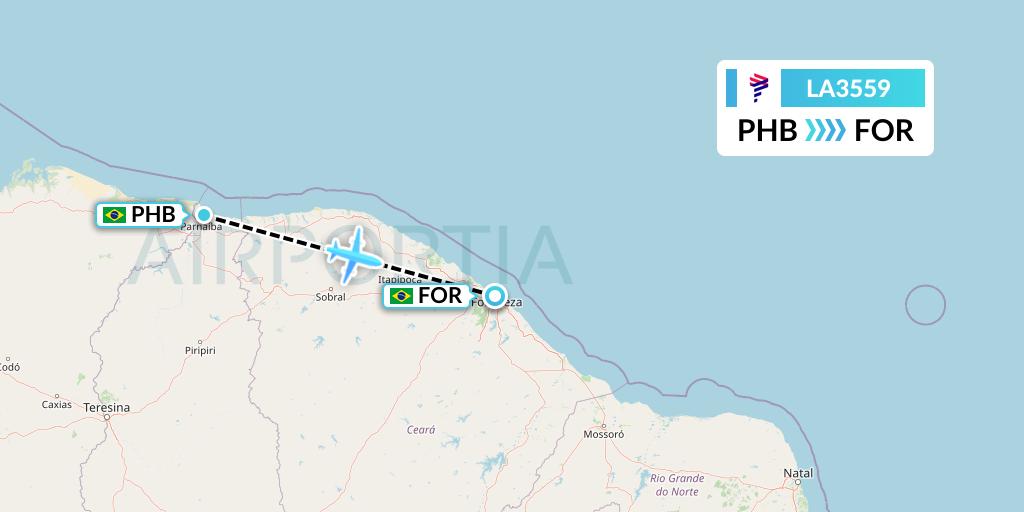 LA3559 LAN Airlines Flight Map: Parnaiba to Fortaleza