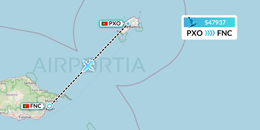 S47937 Azores Airlines Flight Map: Porto Santo to Funchal