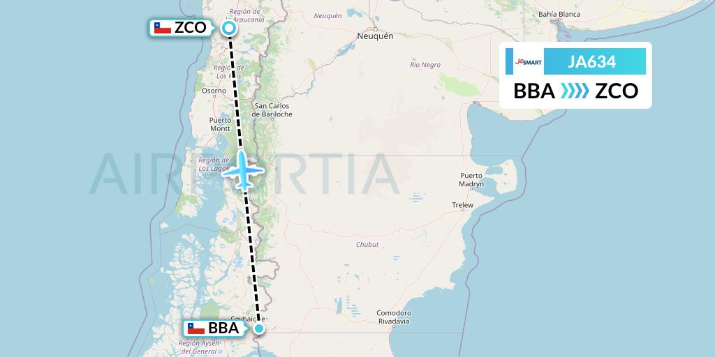 JA634 JetSMART Flight Map: Balmaceda to Temuco