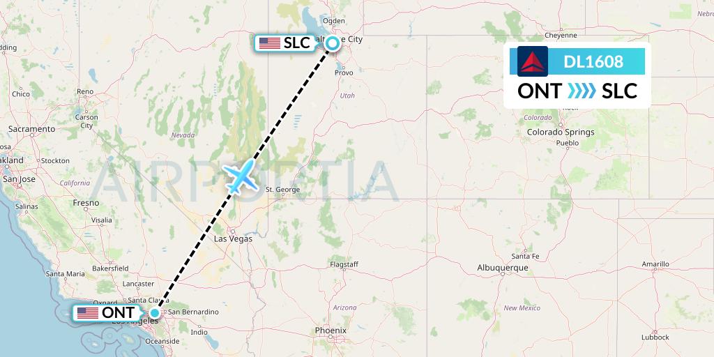 DL1608 Delta Air Lines Flight Map: Ontario to Salt Lake City