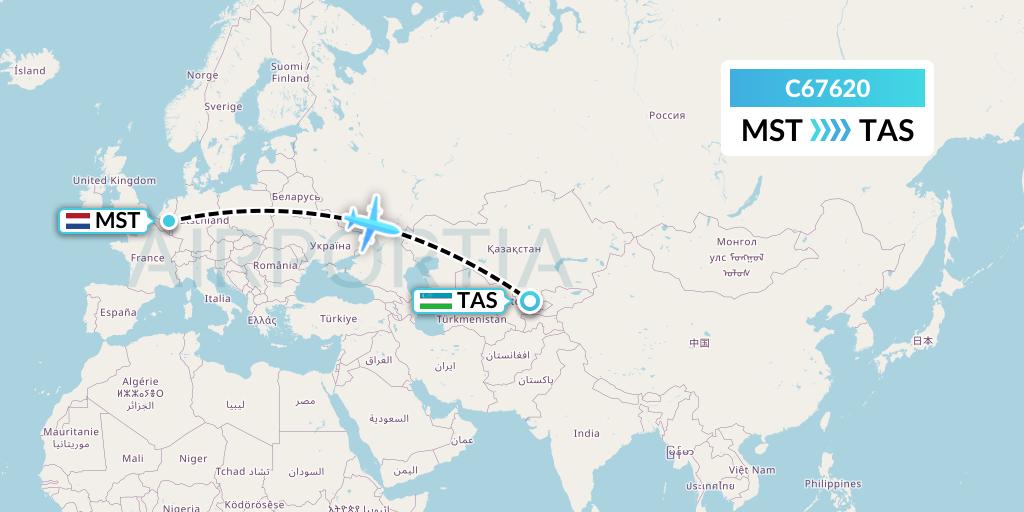 C67620 Capitol Air Express Flight Map: Maastricht to Tashkent
