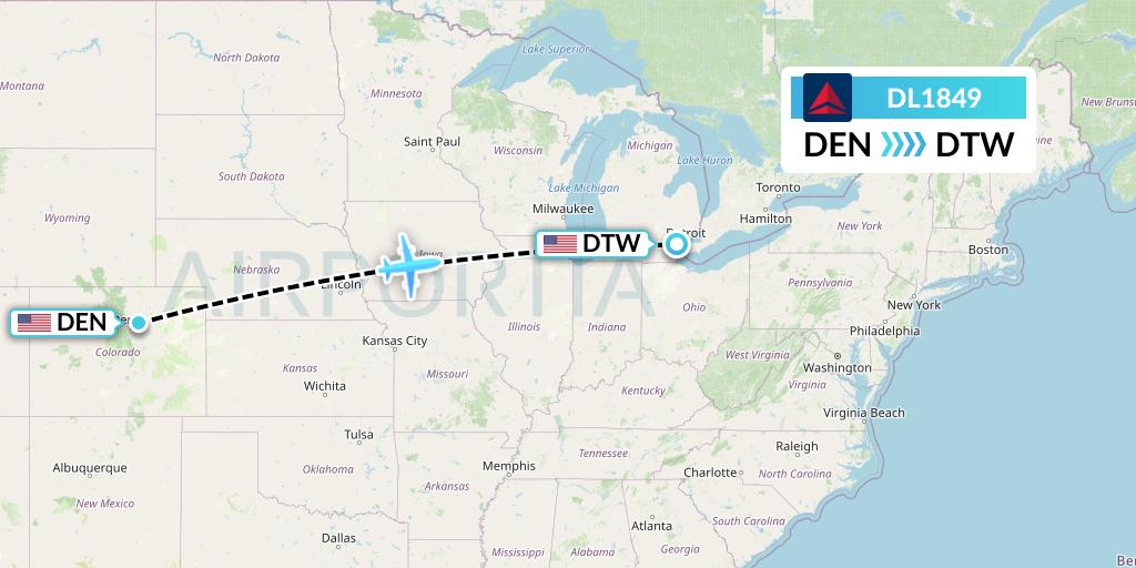 DL1849 Delta Air Lines Flight Map: Denver to Detroit