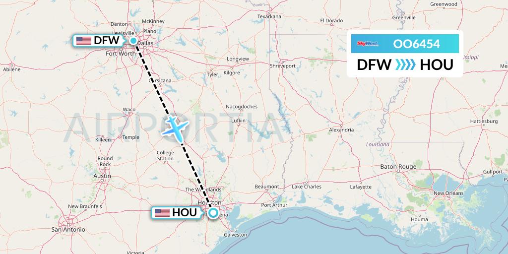 OO6454 SkyWest Airlines Flight Map: Dallas to Houston