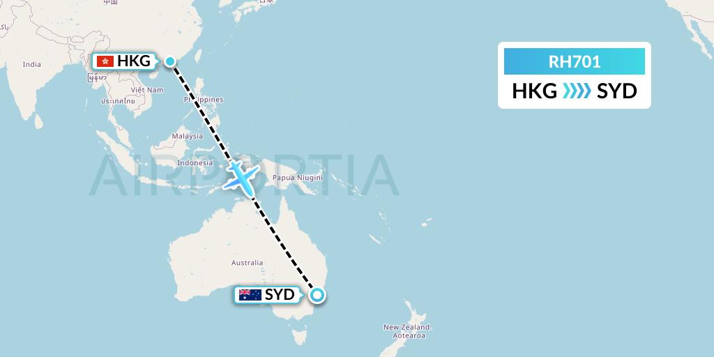 RH701 Republic Express Airlines Flight Map: Hong Kong to Sydney