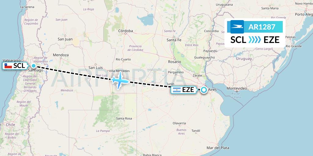 AR1287 Aerolineas Argentinas Flight Map: Santiago to Buenos Aires
