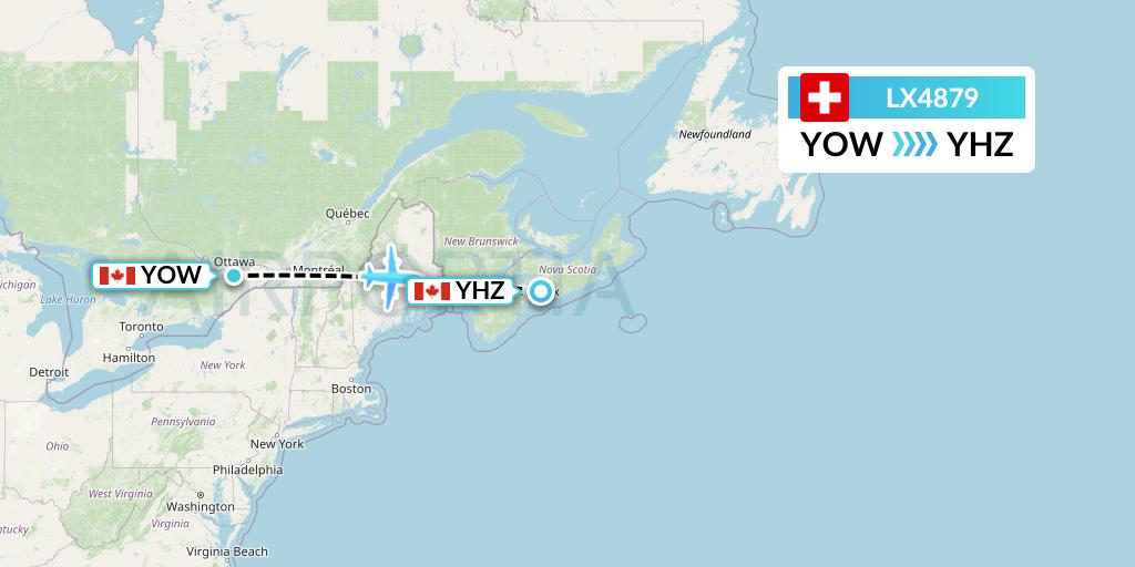 LX4879 Swiss Flight Map: Ottawa to Halifax