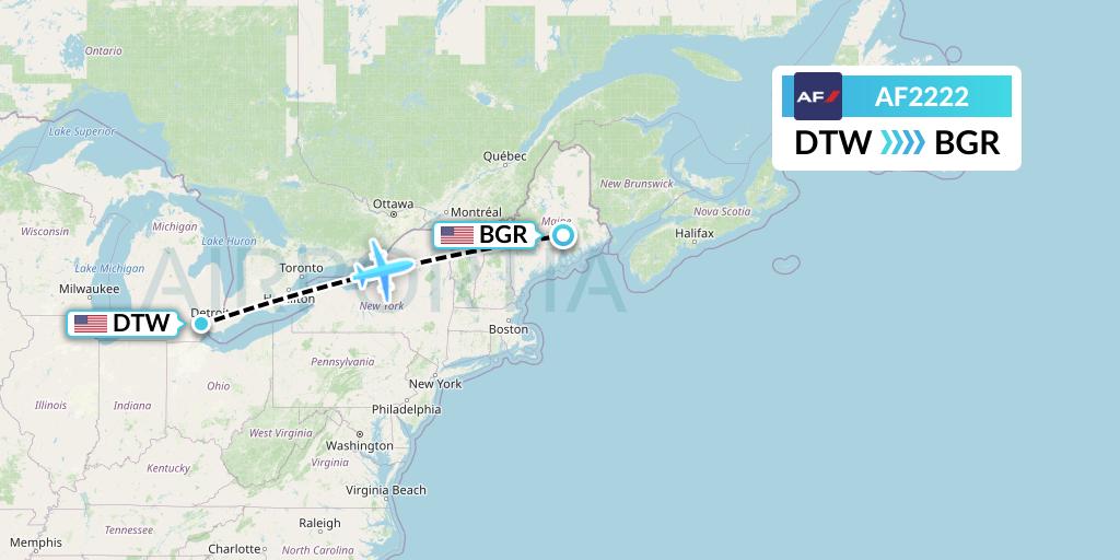 AF2222 Air France Flight Map: Detroit to Bangor