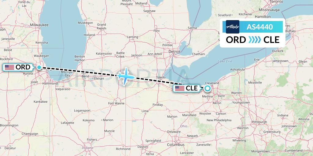 AS4440 Alaska Airlines Flight Map: Chicago to Cleveland