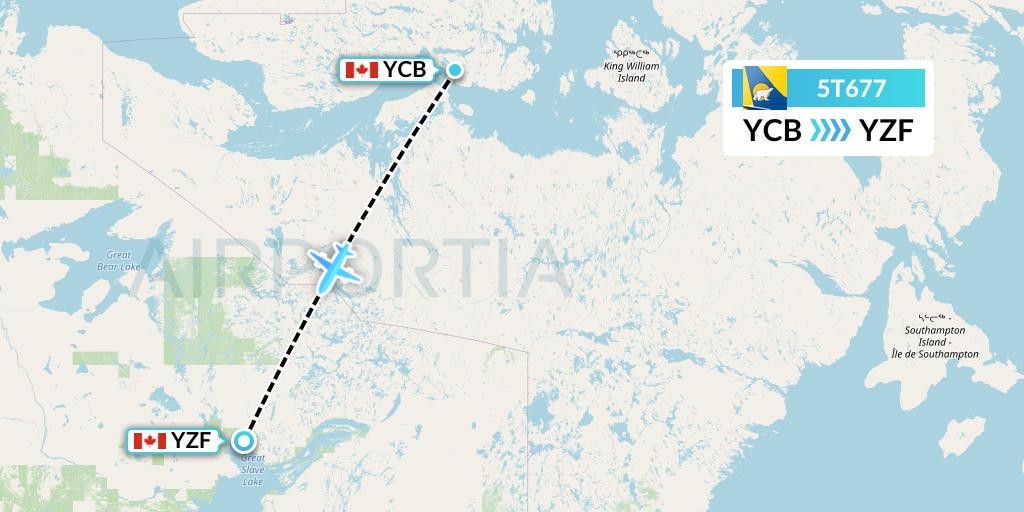 5T677 Canadian North Flight Map: Cambridge Bay to Yellowknife
