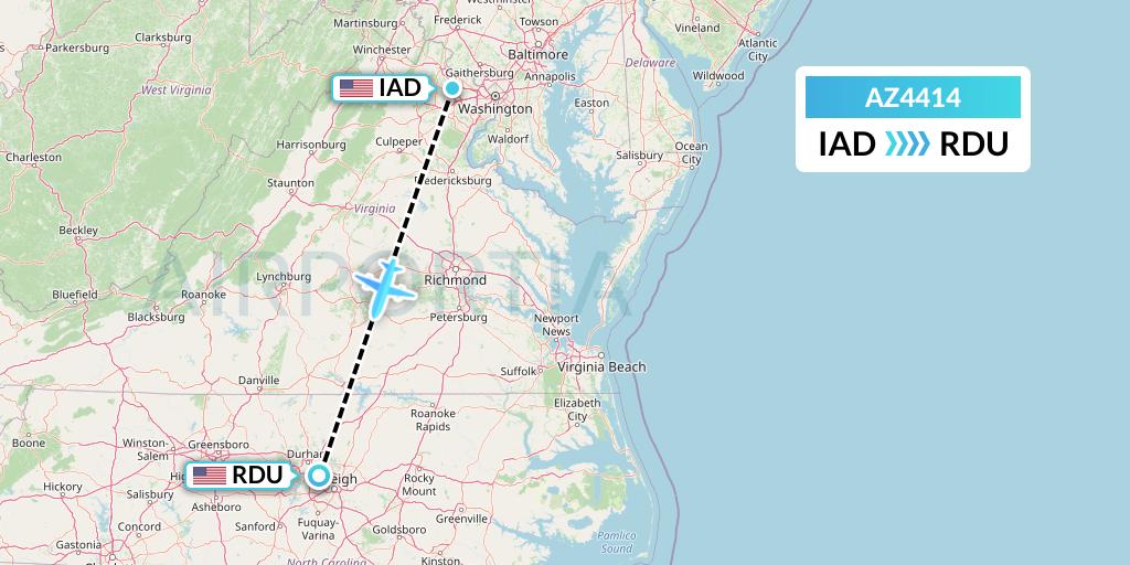 AZ4414 ITA Airways Flight Map: Washington to Raleigh-Durham
