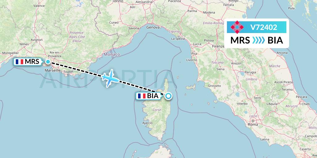 V72402 Volotea Flight Map: Marseille to Bastia
