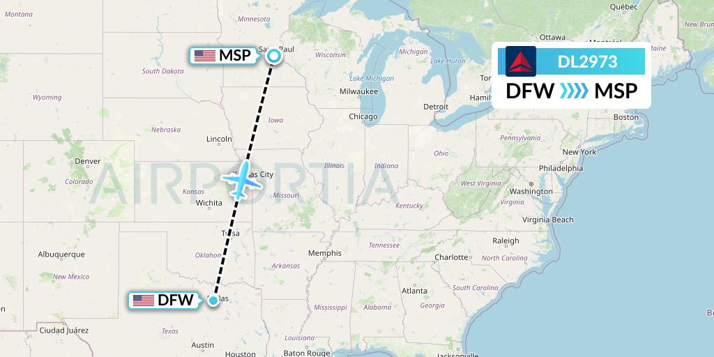 DL2973 Delta Air Lines Flight Map: Dallas to Minneapolis