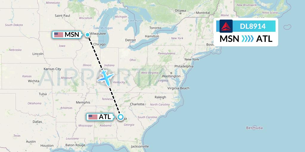 DL8914 Delta Air Lines Flight Map: Madison to Atlanta