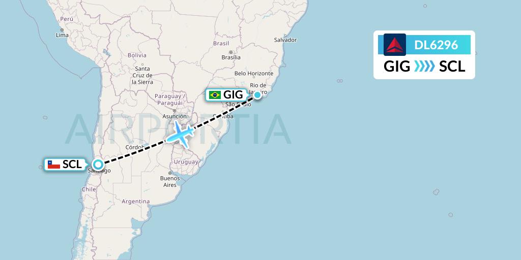 DL6296 Delta Air Lines Flight Map: Rio de Janeiro to Santiago