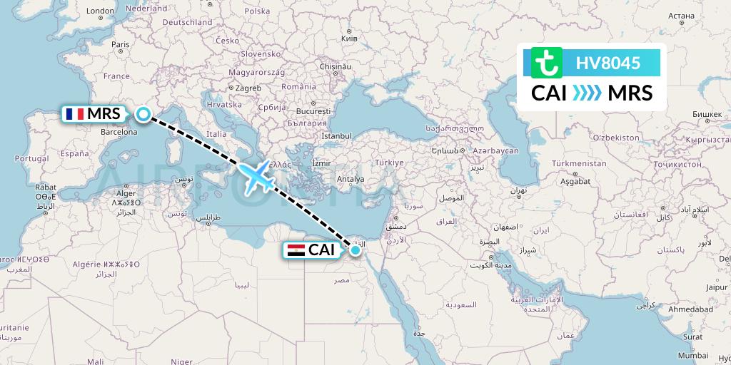 HV8045 Transavia Flight Map: Cairo to Marseille