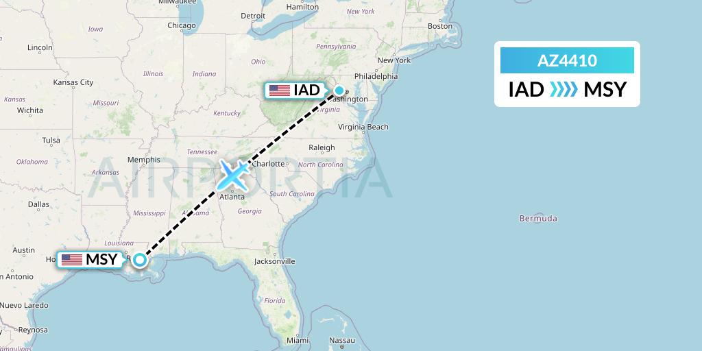 AZ4410 ITA Airways Flight Map: Washington to New Orleans
