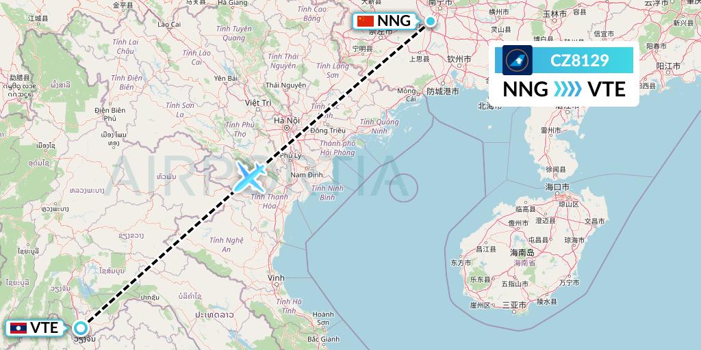 CZ8129 China Southern Airlines Flight Map: Nanning to Vientiane