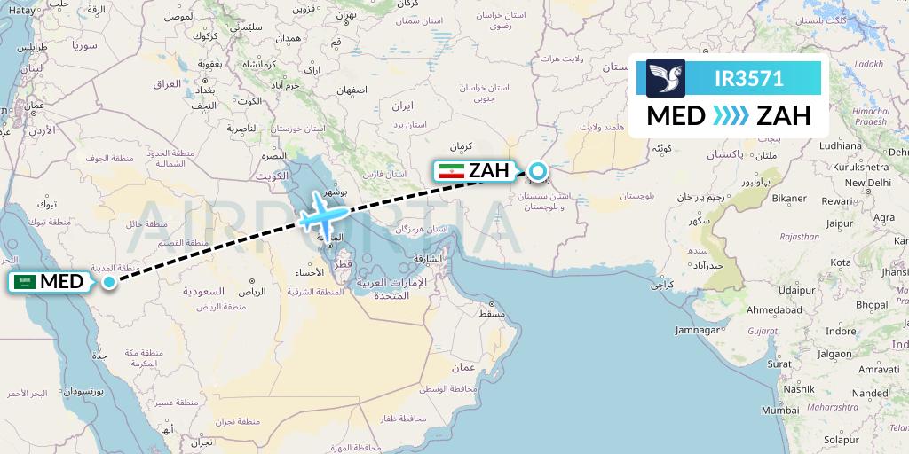 IR3571 Iran Air Flight Map: Medina to Zahedan